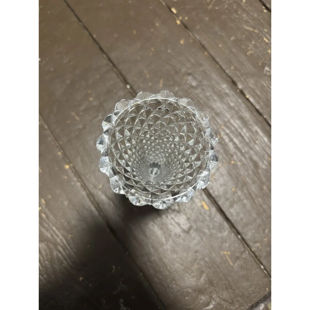 Vintage Indiana Glass Diamond Point Pattern Clear Glass Footed Trumpet Vase 8" - Picture 3 of 5